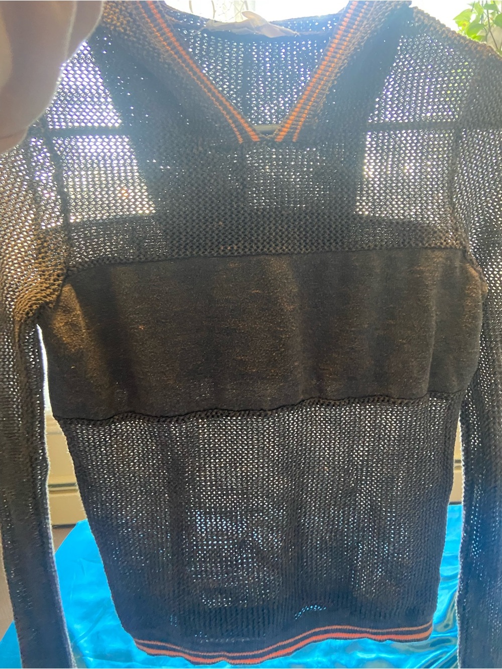 BCBGeneration Dark Brown, Sheer hoodie Sweater with salmon coloured Trim